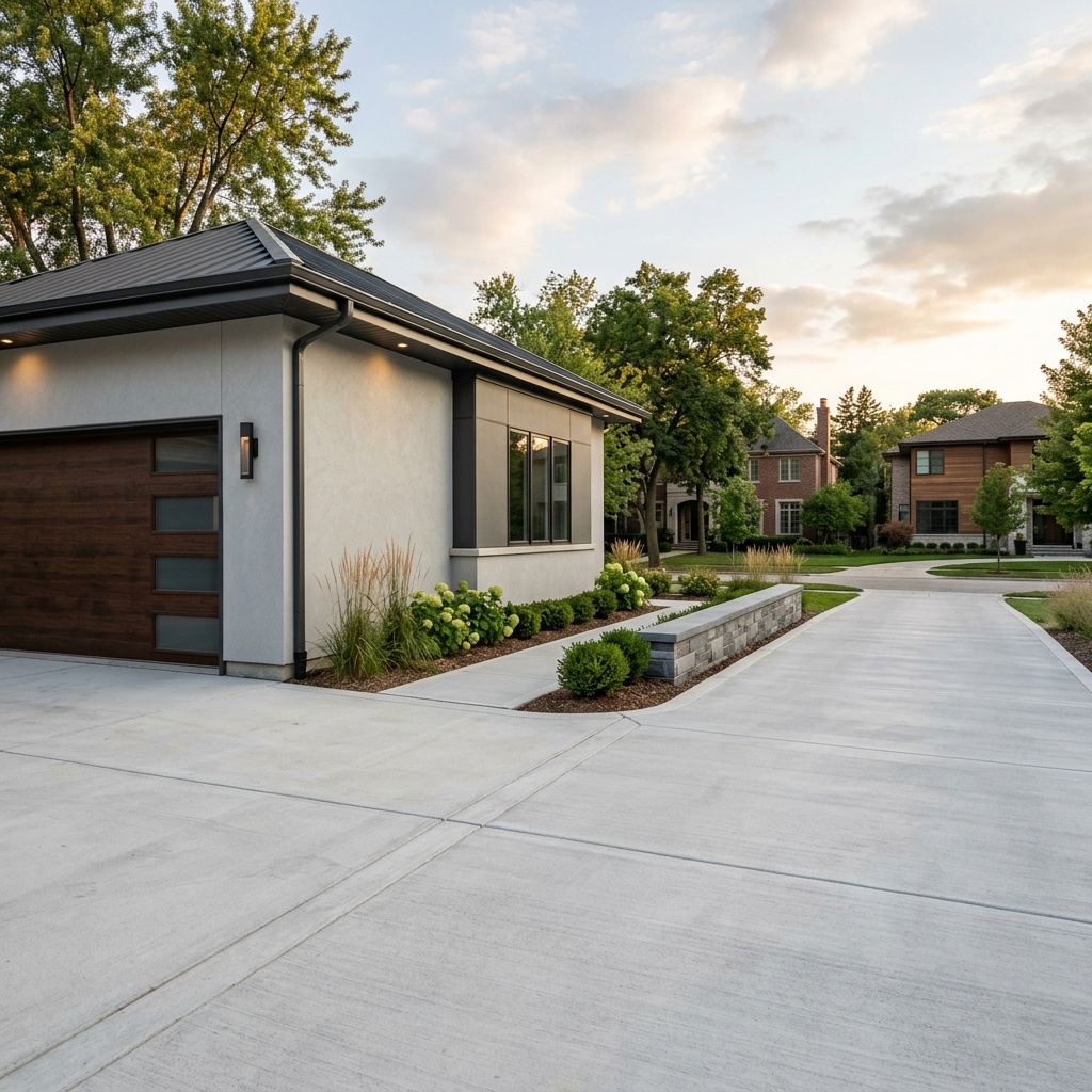 Completed garage and concrete driveway by Matylac Development in Chicago